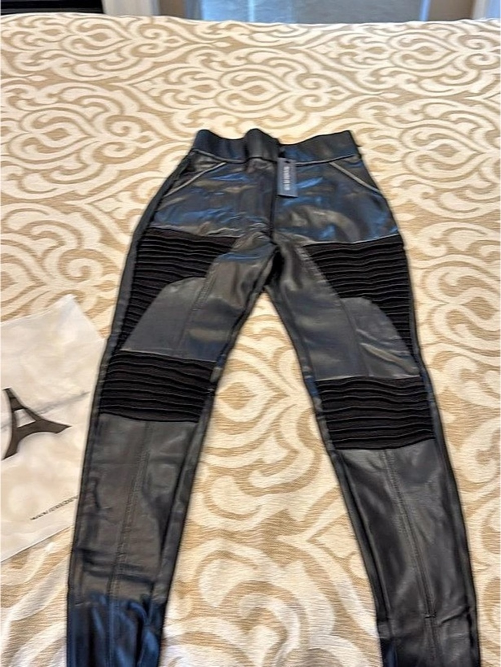 Manière de Voir Leather Biker Trousers Black Skinny Pants